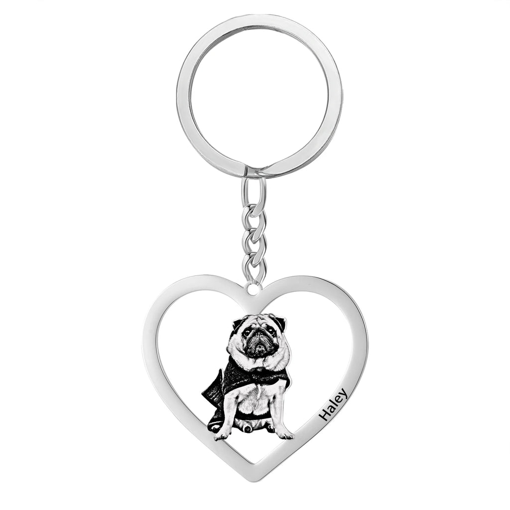 Custom pet photo keychain with engraving for dog and cat lovers