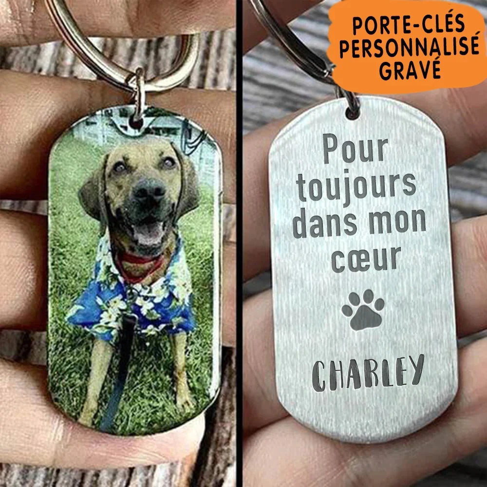 Custom pet photo keychain with engraving for dog and cat lovers