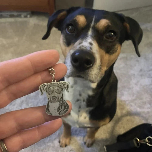 Custom pet photo keychain with engraving for dog and cat lovers