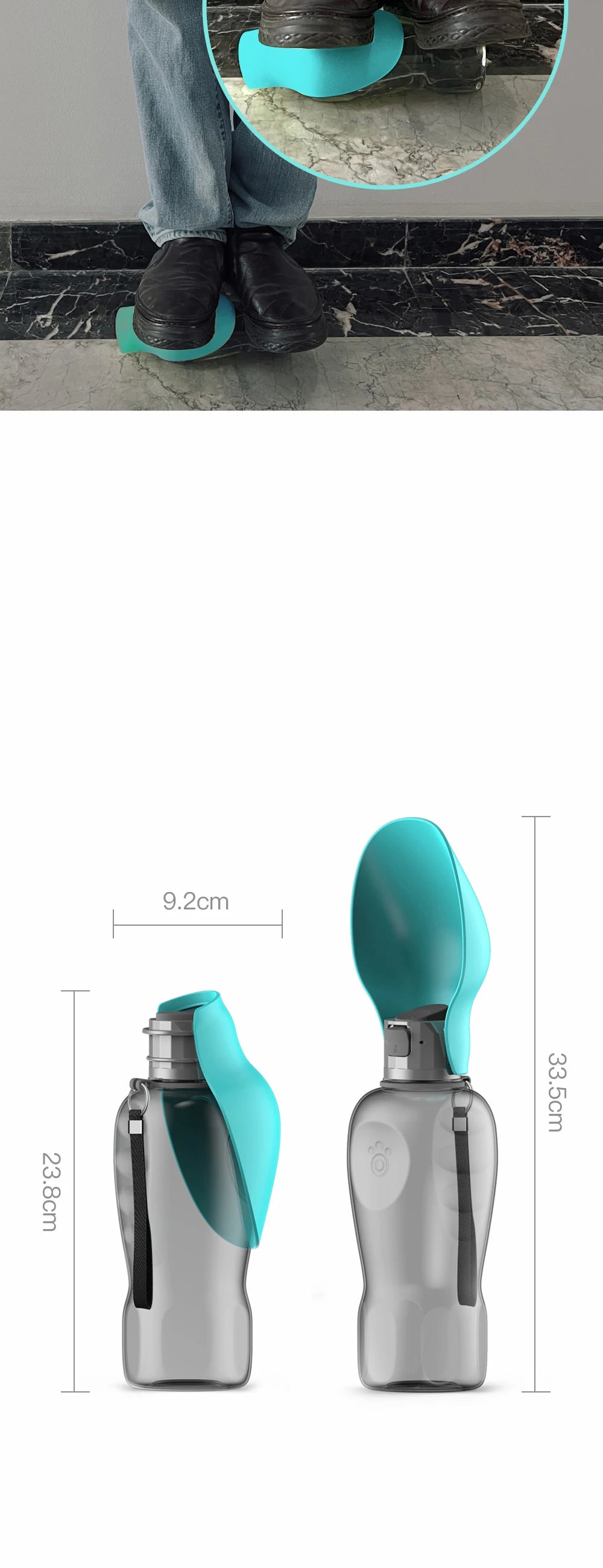 Portable dog travel water bottle 27 fl oz 800 ml with drinking dispenser