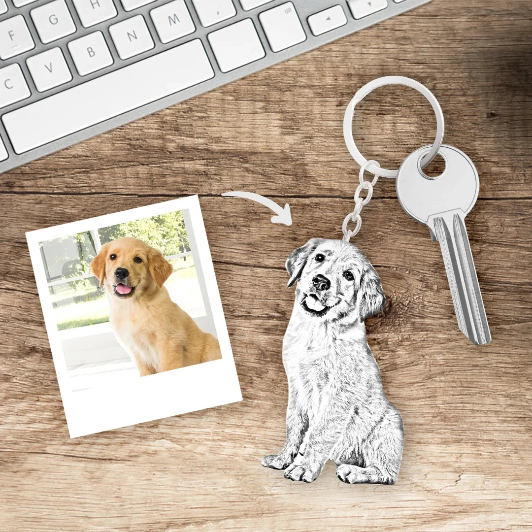 Custom pet photo keychain with engraving for dog and cat lovers