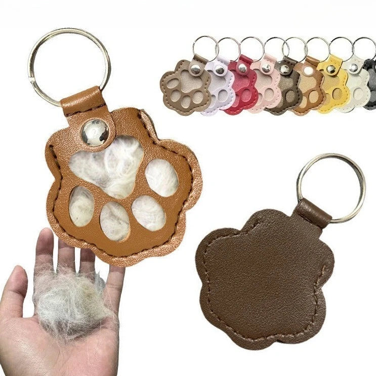 Pet fur keepsake keychain dog and cat paw print locket remembrance gift