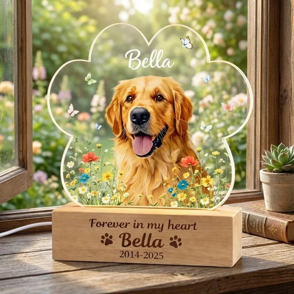 Personalized pet keepsake night light with dog or cat photo remembrance gift