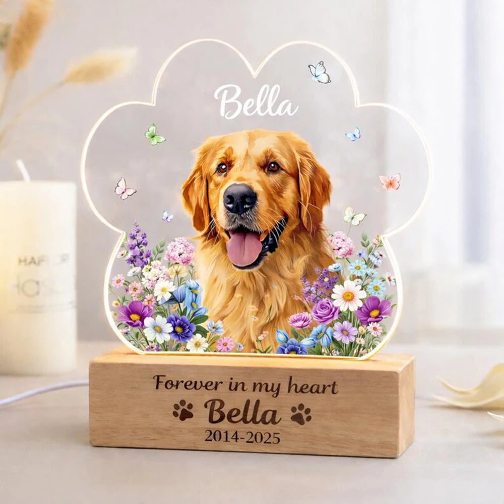 Personalized pet memorial night light with dog or cat photo rainbow bridge gift
