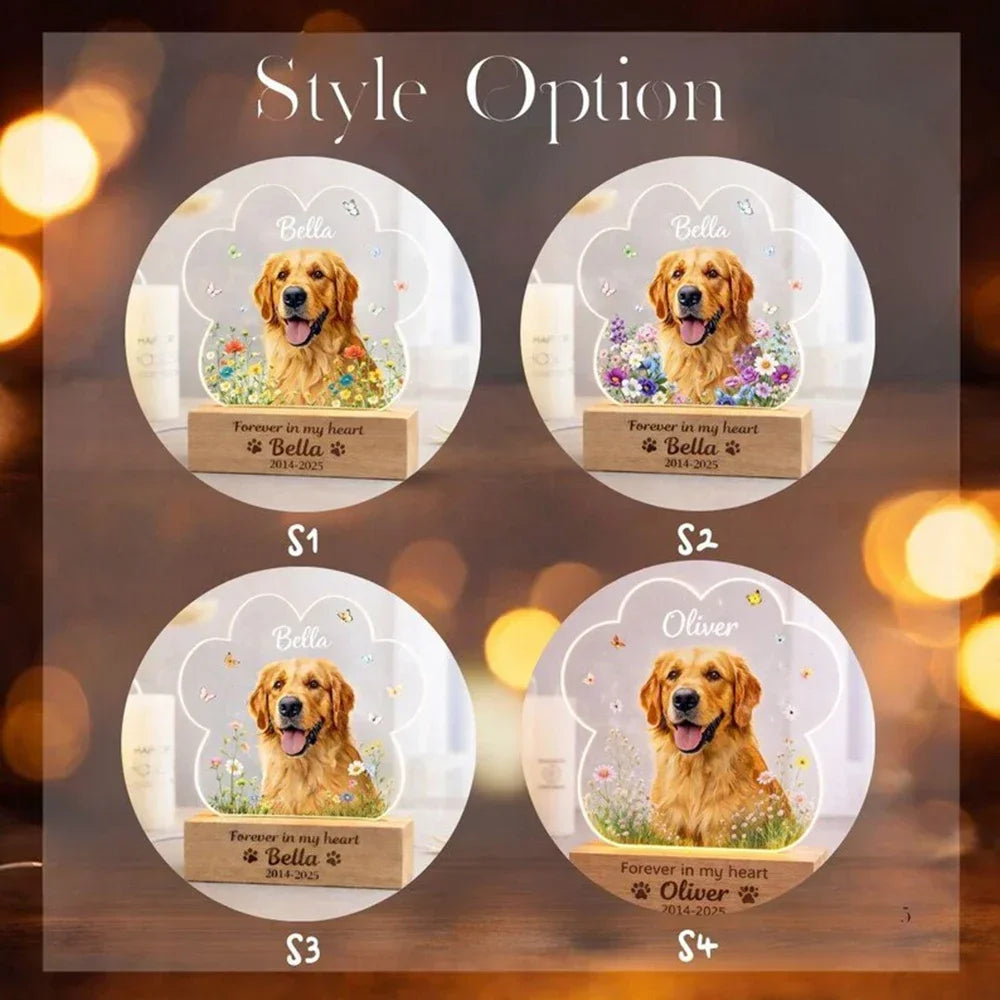 Personalized pet memorial night light with dog or cat photo rainbow bridge gift
