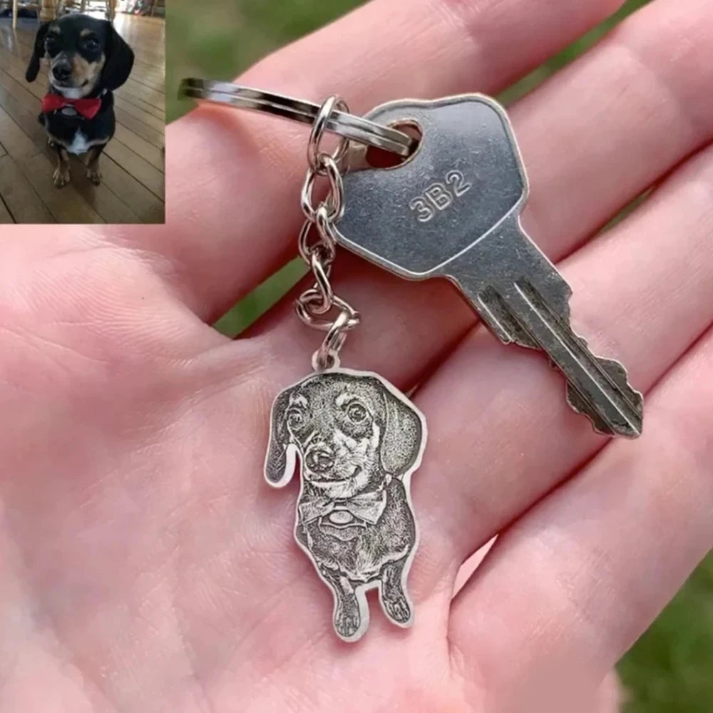 Custom pet photo keychain with engraving for dog and cat lovers