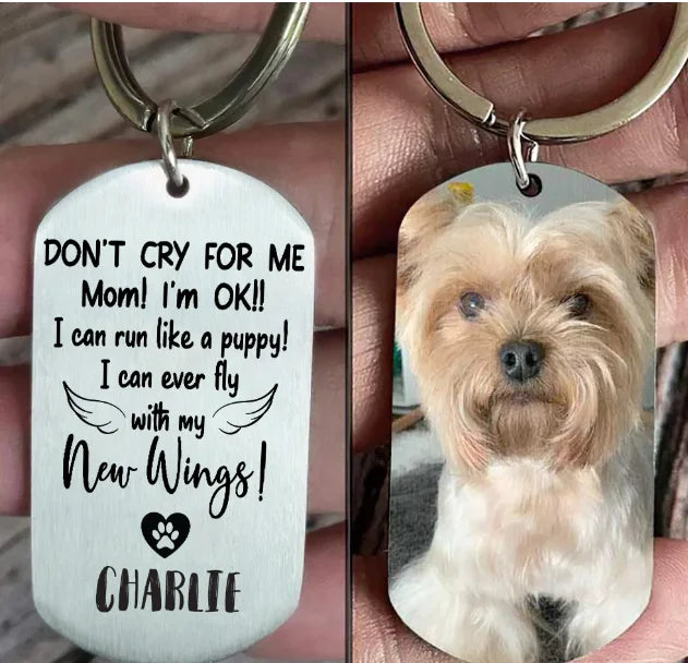 Custom pet photo keychain with engraving for dog and cat lovers