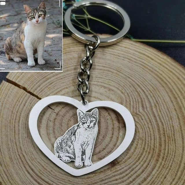 Custom pet photo keychain with engraving for dog and cat lovers