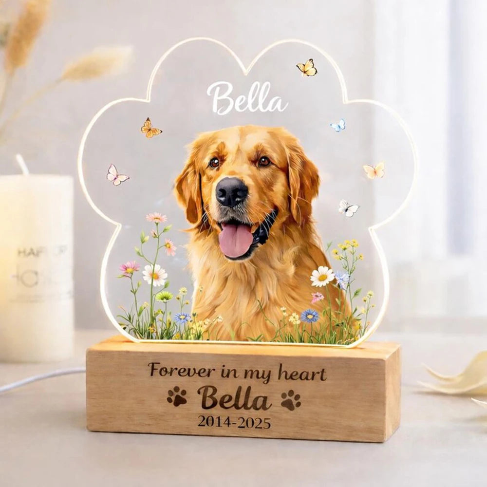 Personalized pet memorial night light with dog or cat photo rainbow bridge gift