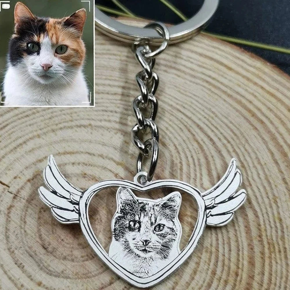 Custom pet photo keychain with engraving for dog and cat lovers