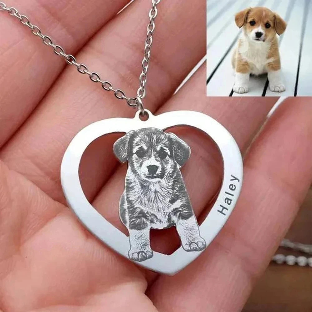 Custom pet photo keychain with engraving for dog and cat lovers