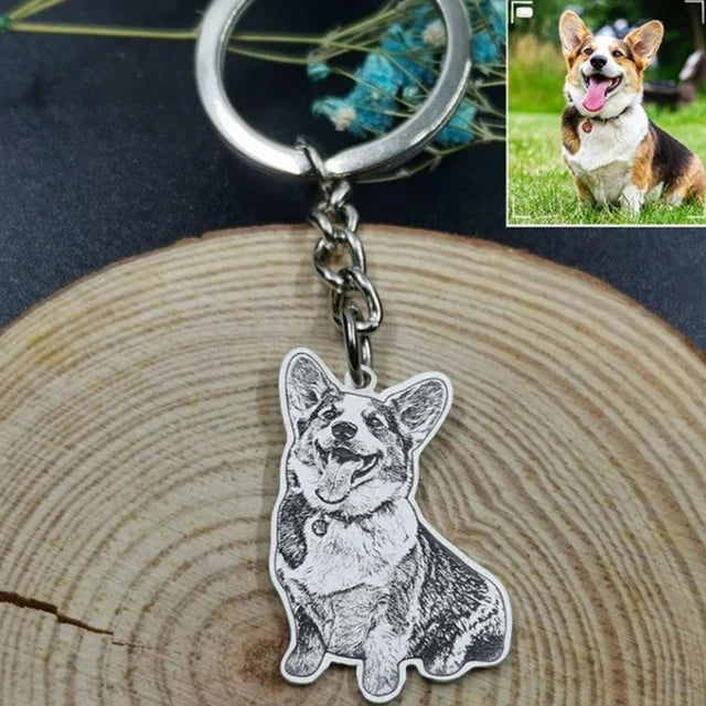 Custom pet photo keychain with engraving for dog and cat lovers
